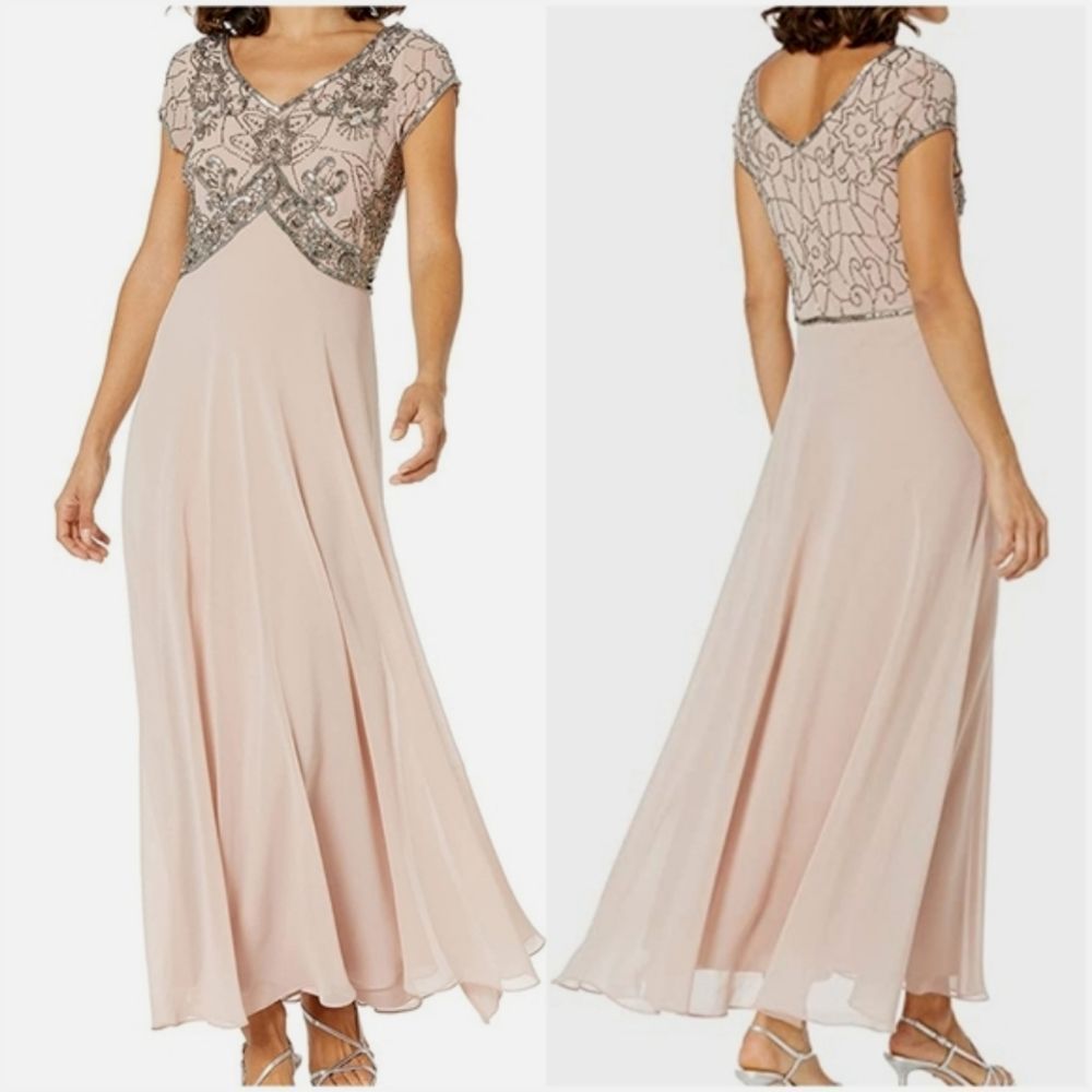 J Kara blush light pink beaded empire waist formal dress gown 12P